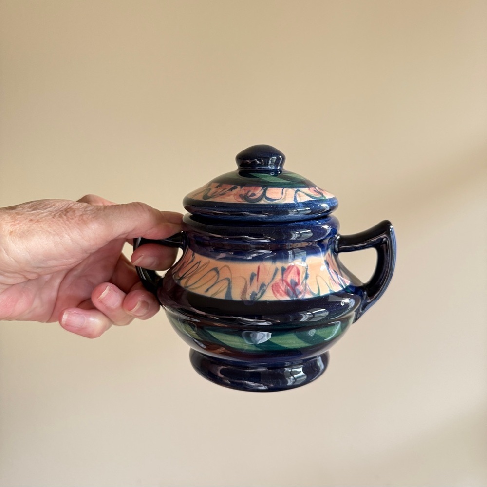 Gail Pittman Sugar Bowl Hand Painted Covered with Handles EUC - Picture 5 of 11